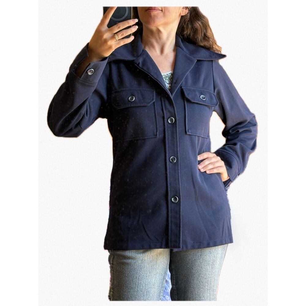 Vintage 70s Levis Panatela Jacket Mens S Navy Blue Knit Shacket Retro Mod Shirt